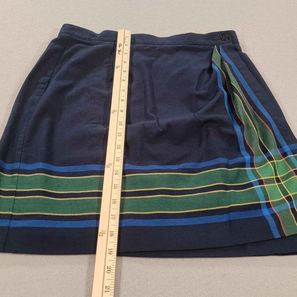 Vintage Talbots Plaid Wrap Skirt Navy Green Cotton Blend Women's Size 14 Preppy